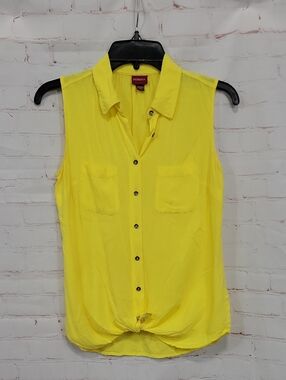 Merona Yellow Sleeveless Button-Front Knot-Hem Shirt